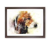 Basset Hound Dog In Abstract Modern Art Framed Wall Art Print, Ready to Hang Picture for Living Room Bedroom Home Office Décor, Walnut A3 (46 x 34 cm)