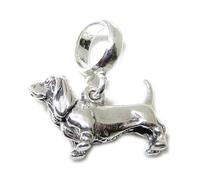 Basset hound dog on bead carrier sterling silver charm .925 x 1