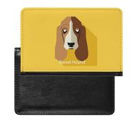 Basset Hound Dog On Yellow Women's Passport Protector, Men's Passport Protector, PU Travel Passport Protector for Women Men Worker 5.8 x 3.9 x 0.4 inch