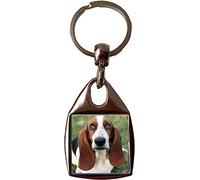 Basset Hound Dog Pet Luxury Double Sided Square Metal Keyring And Gift Bag