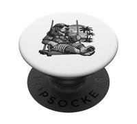 Basset Hound drinking ice coffee on a swing b&w - DIGOR PopSockets Adhesive PopGrip