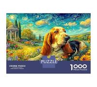Basset Hound Garden 1000 Piece Jigsaw Puzzle Beagle in Sunflower Garden Decorative Paper Puzzle for Wall Art Display, Relaxing Family Activity 70x50cm/1000pcs