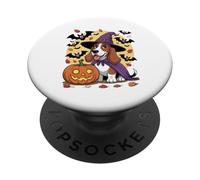 Basset Hound Halloween - Witch Hat, Pumpkin & Bat Fun PopSockets Adhesive PopGrip