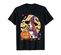 Basset Hound Halloween - Witch Hat, Pumpkin & Bat Fun T-Shirt