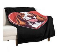 Basset Hound Heart Throw Fleece Blanket for Couch Bed Decorative Flannel Blankets Soft Plush