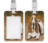 Basset Hound ID Badge Holder Waterproof Card Protector Push-Pull Slot Work ID Card Holder with Lanyard Personalized Detachable Card Holders for Office Corporate Use