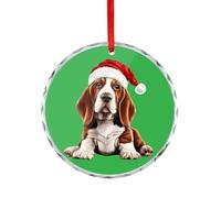 Basset Hound in Christmas Hanging Christmas Ornaments Crystal Pendant Round Souvenir Xmas Tree Decor
