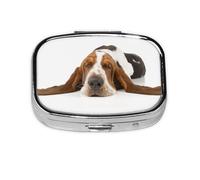 Basset Hound Isolated,Meta Pill Box 2 Compartment Medicine Case,Portable Organizer,Rectangle Meta Portable Organizer Pill Box 619 Compartment Medicine Case