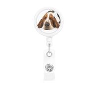 Basset Hound Isolated, Retractable Badge Holder,Badge Reels Holder with ID Clip Alligator Clip