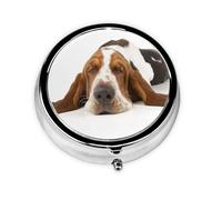 Basset Hound IsolatedMeta Pill Box 3 Compartment Medicine Case,Portable Organizer