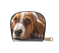Basset Hound Leather Semi-Circular Card Bag, Compact and Convenient, Easy to Store