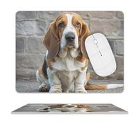 Basset Hound Mouse Pad for Office, Leather Mouse Mat with Non-Slip Base, Waterproof Desk Pad Protector for Home, Personalized Mouses Mat for Travel, Outdoor, 10" X 8"