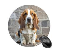 Basset Hound Mouse Pad Round Laptop Mouse Mat Cute Computer Mousepad Keyboard Pad Non-Slip Desk Pads for Gaming Office Work Home