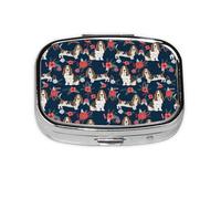 Basset Hound Navy and Poppy Floral,Meta Pill Box 2 Compartment Medicine Case,Portable Organizer,Rectangle Meta Portable Organizer Pill Box 615 Compartment Medicine Case