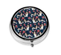 Basset Hound Navy and Poppy FloralMeta Pill Box 3 Compartment Medicine Case,Portable Organizer