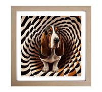 Basset Hound Op Art Framed Wall Art Print, Ready to Hang Picture for Living Room Bedroom Home Office, Oak 18 x 18 Inch (45 x 45 cm)
