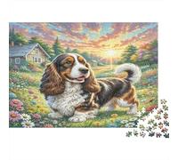 Basset Hound Paperboard Cavalier King Charles Spaniel in Flower Meadow Classic Jigsaw Puzzle Interactive Boredom Buster 38x26cm/1000pcs