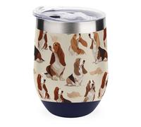 Basset Hound Pattern Cute Wine Tumbler with Lid Metal Portable Cocktail Vacuum Cup Hot Cold Travel Mugs