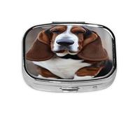 Basset Hound Pattern Pill Case Pill Box Travel Pill Organizer Small Square Medicine Box for Purse & Pocket Gifts