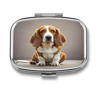 Basset Hound Pill Box 2 Compartment Small Square Pills Case Portable for Pocket Pill Organizer Travel Metal Pill Holder for Office Home Vitamin Medicine Fish Oil