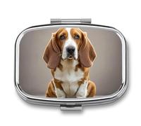 Basset Hound Pill Box 2 Compartment Square Pill Box for Pocket Purse Portable Travel Medicine Tablet Vitamin Holder Organizer Mini Decorative Pill Case