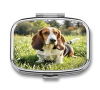 Basset Hound Pill Case Travel Portable Pocket Pill Box 2 Compartment Medicine Case Large Capacity Daily Pill Cases Vitamin Organizer Medicine Organizer Small Pill Box