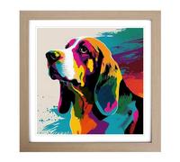 Basset Hound Pop Art Framed Wall Art Print, Ready to Hang Picture for Living Room Bedroom Home Office, Oak 18 x 18 Inch (45 x 45 cm)