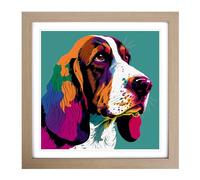 Basset Hound Pop Art No.2 Framed Wall Art Print, Ready to Hang Picture for Living Room Bedroom Home Office, Oak 18 x 18 Inch (45 x 45 cm)