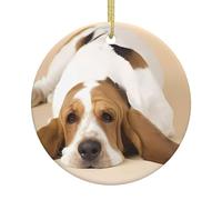 Basset Hound Printed Christmas decorations, Christmas tree decorations, hanging round porcelain for holiday parties