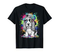 Basset Hound Puppy Paint Splashes w Cap and Sunglasses T-Shirt