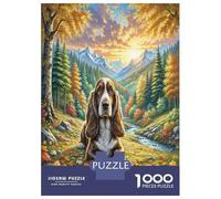 Basset Hound Recycled Paper 1000 Piece Jigsaw Dogs in Pine Forest Puzzle for Adults Decompression And Wall Decor 52x38cm/1000pcs