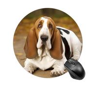 Basset Hound Round Mouse Pad 7.8 Inch, Portable Gaming Mouse Mat with Non-Slip Rubber Base & Smooth Surface, Waterproof Mousepad for PC, Laptop, Computer, Office, Home