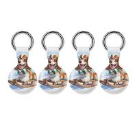Basset Hound Ski Skiing Compatible with AirTag Silicone Protective Case with Keychain Dustproof Anti Loss GPS Tracker Holder