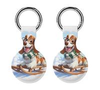 Basset Hound Ski Skiing Compatible with AirTag Silicone Protective Case with Keychain Dustproof Anti Loss GPS Tracker Holder