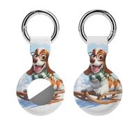 Basset Hound Ski Skiing Compatible with AirTag Silicone Protective Case with Keychain Dustproof Anti Loss GPS Tracker Holder