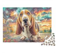 Basset Hound Sunset Puzzles 1000 Piece for Adults Jigsaw Puzzle Beautiful Decoration 38x26cm