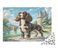 Basset Hound Thick Paper Cocker Spaniel by Castle Ruins at Sunset Jigsaw Puzzle Bundle Boredom Buster Puzzle Gift 38x26cm/1000pcs