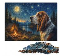 Basset Hound under a starry night sky Jigsaw Puzzle for Adults, 1000 Pieces | Puzzle for Adults - structured assembly from border to image details on quiet evenings.
