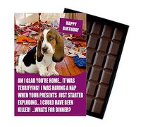 Bassett Hound Birthday Boxed Chocolate Gift Silly Present Card for Dog Lovers Funny 100 Gram Belgian Milk Chocolate Greeting Bar Not a Dog Treat Human Consumption Only