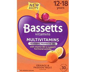 Bassetts Oil Orange and Passion Fruit Flavour 12-18 Years Evening Primrose Soft and Chewy Multivitamins - Pack of 3, Total 90