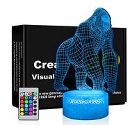 BASSI 3D Gorilla Lamp for Kids, 16 Colors Changing Remote Control 3D Night Light Gorilla Toy - Birthday Christmas Gifts for Boys Girls Age 2 3 4 5 6 7 8 9 Teenages