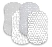 Bassinet Bed Sheets - Premium Bassinet Fitted Sheet for Halo, Mika Micky, Maxi Cosi & Others - 4 Pack 100% Jersey Knit - Bassinet Bedding for Standard Size Oval or Halo Bassinet Pads for Boys & Girls