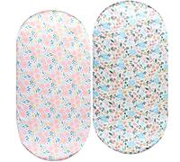 Bassinet Sheet Set 2 Pack Satin Ultra Soft Silk Fit for Rectangle, Hourglass, Oval Bassinet Mattress Protect for Baby Hair and Skin Cradle or Bassinet Sheets, Floral & Floral