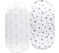 Bassinet Sheet Set 2 Pack Satin Ultra Soft Silk Fit for Rectangle, Hourglass, Oval Bassinet Mattress Protect for Baby Hair and Skin Cradle or Bassinet Sheets, Arrows & Stars