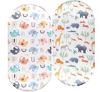 Bassinet Sheet Set 2 Pack Satin Ultra Soft Silk Fit for Rectangle, Hourglass, Oval Bassinet Mattress Protect for Baby Hair and Skin Cradle or Bassinet Sheets, Elephant & Rhino Lion