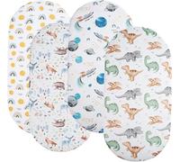 Bassinet Sheets 4 Pack Compatible with SNOO Smart Sleeper, Dream On Me Lacy Portable and Safety 1st Sleeper Bassinet,Stretchy Ultra Soft Sun/Forest Deer/Space/Dinosaur