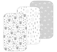 Bassinet Sheets for Papablic, CoZee, Cowiewie, Ezebaby, Nawahev Baby Bassinet Bedside Sleeper by TansyPanda, 3PC, 33x20, Ultra Soft, Breathable Snug Fit, Unisex Boys Girls, Gray (Woodland Rainbow)