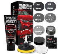 BASSMOTOR Car Headlight Restoration Kit for MOT - Treats Opaque Headlights, Yellowing and Degradation - Sanding Discs, Polish, Polishing Sponge and Universal Adapter - Driving Visibility and Safety.