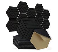 Bassulouda Pack of 12 Black Acoustic Panels Hexagonal Self-Adhesive Soundproof Wall Panels Noise Reducing Echoes