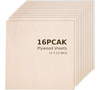 Basswood Sheets for Crafts 16Pcs 12" x 12" x 1/12 Inch- 2mm Thick Plywood Sheets with Smooth Surfaces-Unfinished Squares Wood Boards for Laser Cutting, Wood Burning, Architectural Models, Staining